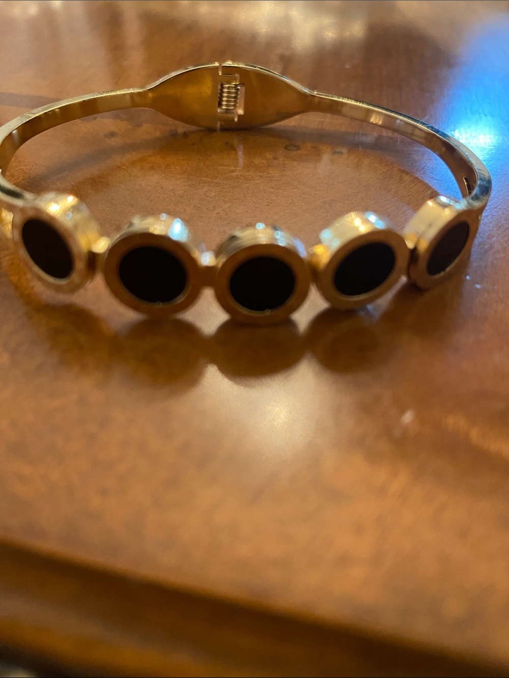 Gold Tone Bracelet with Black Circle Accents - Women Jewelry